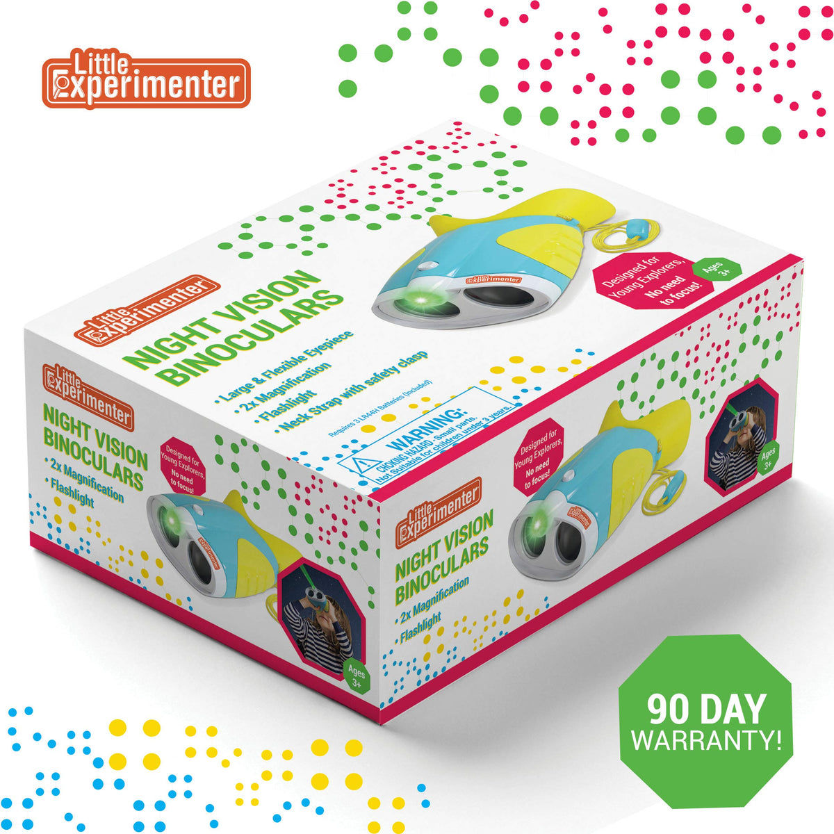 Kids Toy Binoculars with 2x Magnification & Flashlight