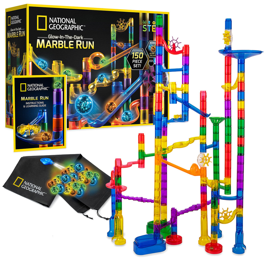 150-Piece Glow-in-the-Dark Marble Run STEM Kit with UV Light, Ages 8+