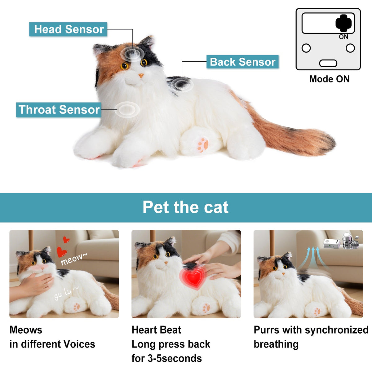 Breathing Calico Percy 2.0- Heartbeat Pur,Voice Robotic Cat by Chongker, image 2 of 19
