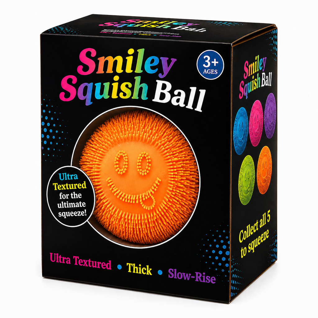 Textured Smiley Squish Ball Sensory Toy, Ages 3+