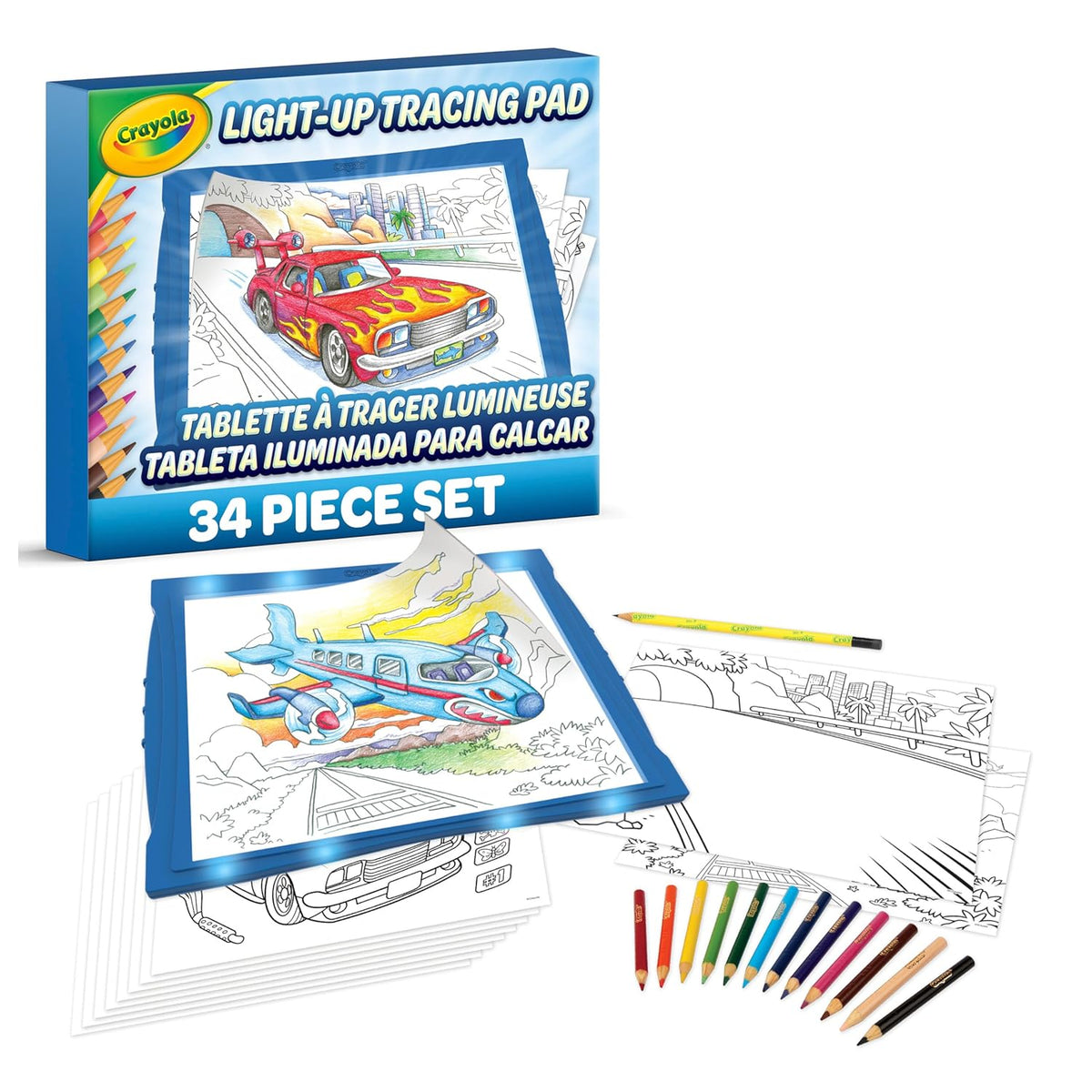 LED Light-Up Tracing Pad Art Kit, 12 Colored Pencils, Ages 6–15