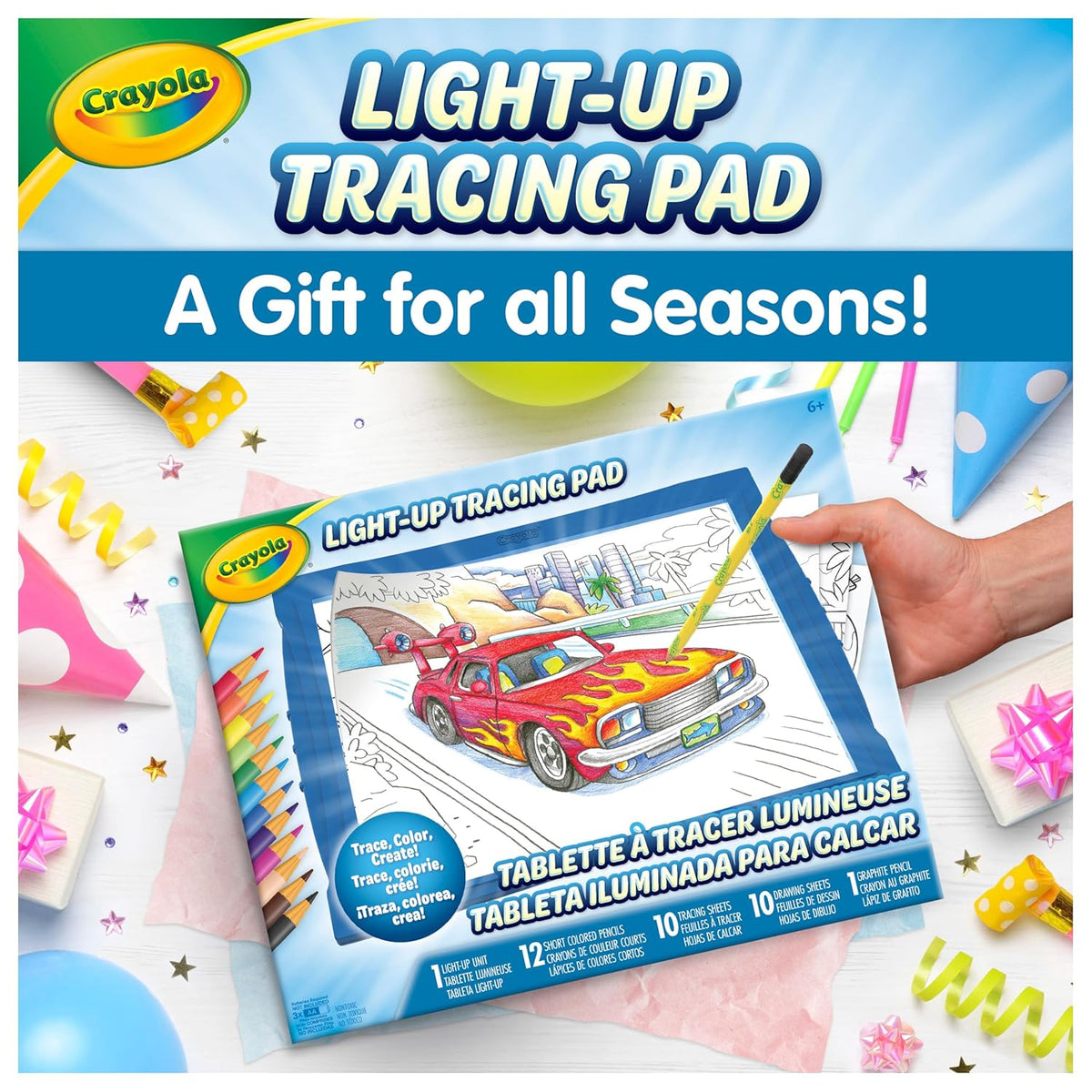 LED Light-Up Tracing Pad Art Kit, 12 Colored Pencils, Ages 6–15
