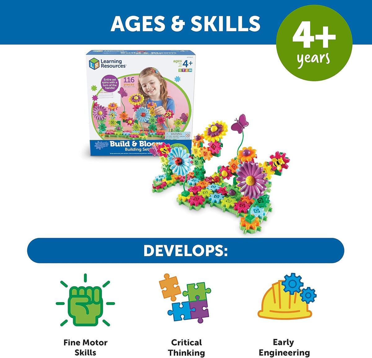 Blooming Garden Gear Builder STEM Construction Set 116 Piece Flower Building Toy