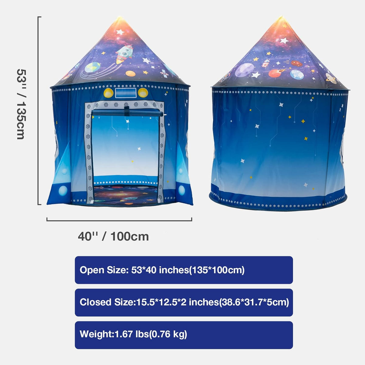 WillingHeart Rocket Ship Play Tent for Kids, Pop-Up Space Playhouse - product photo