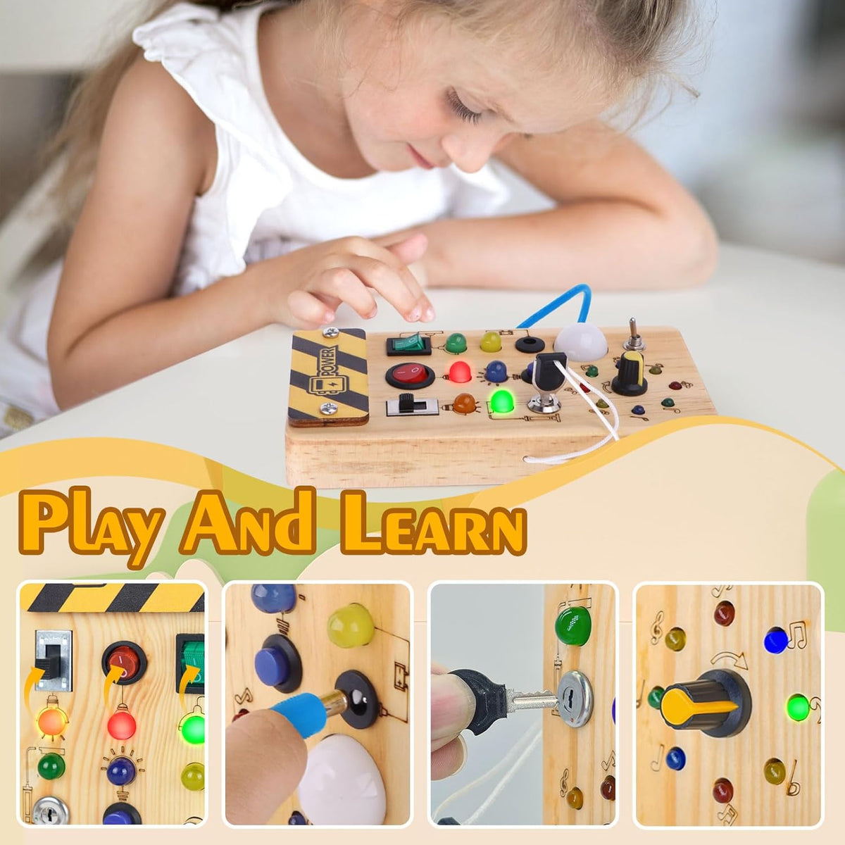 Montessori LED Busy Board for Toddlers with 8 Light Switches - product photo