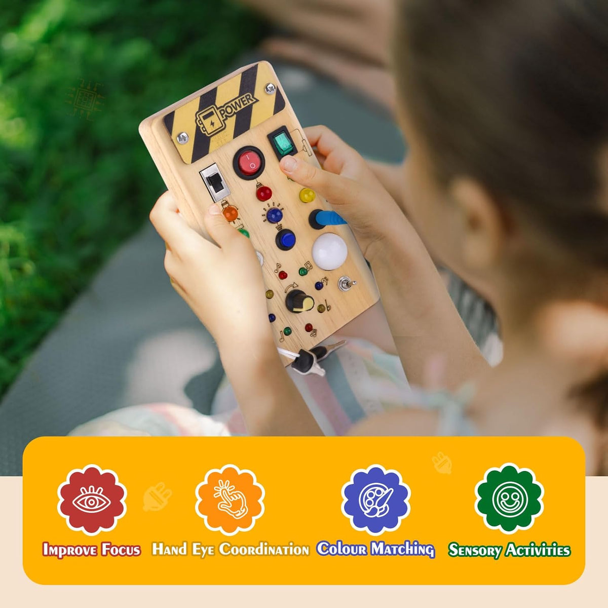 Montessori LED Busy Board for Toddlers with 8 Light Switches - product photo