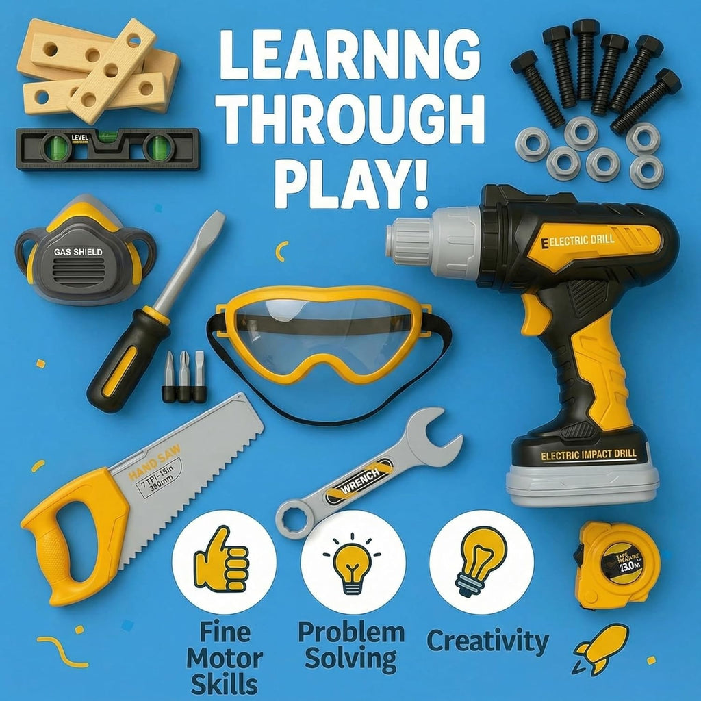Junior Builder Workshop, Kids Tool Set with Electric Drill & STEM Construction Kit