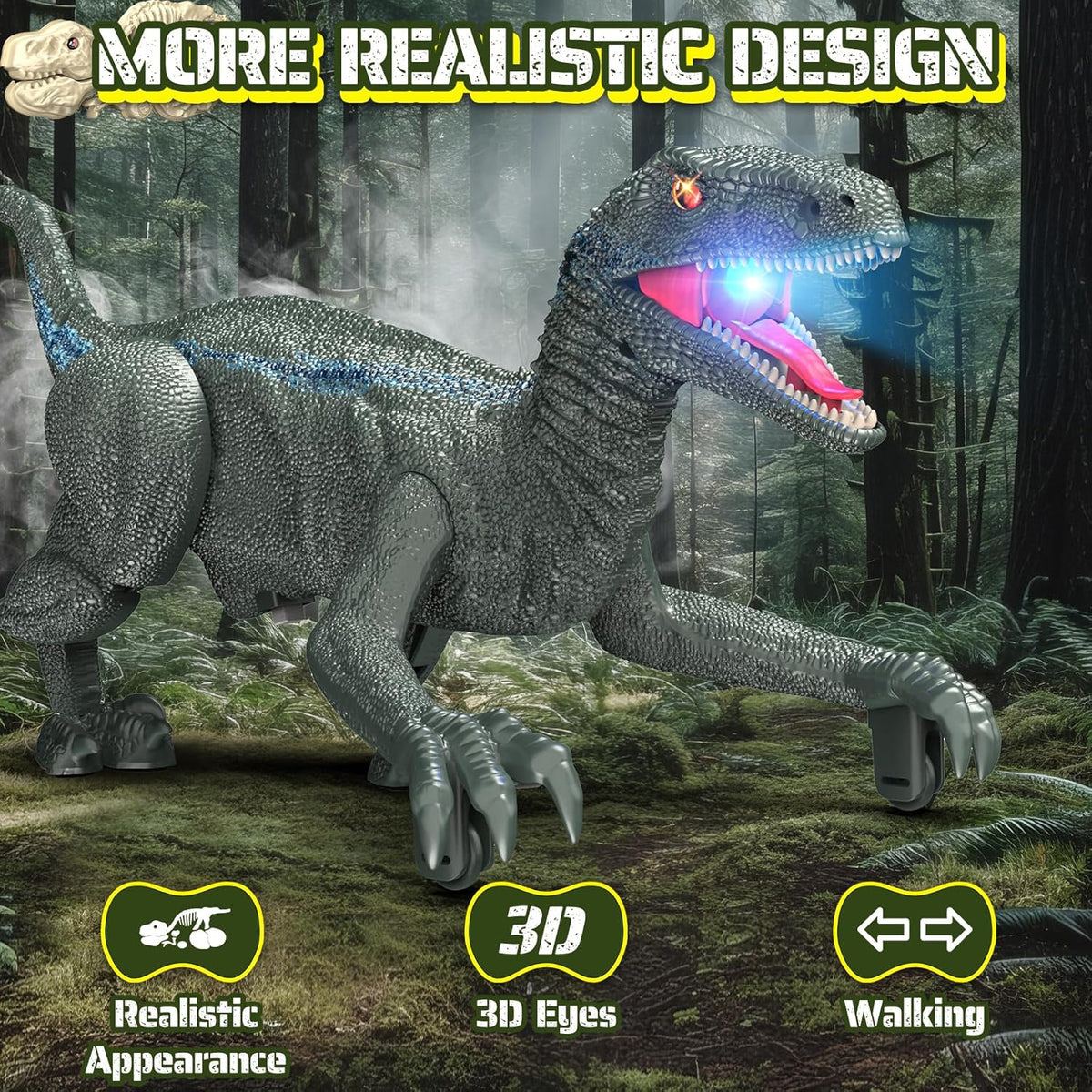 Remote-Control Walking Dinosaur Robot with Lights & Roars