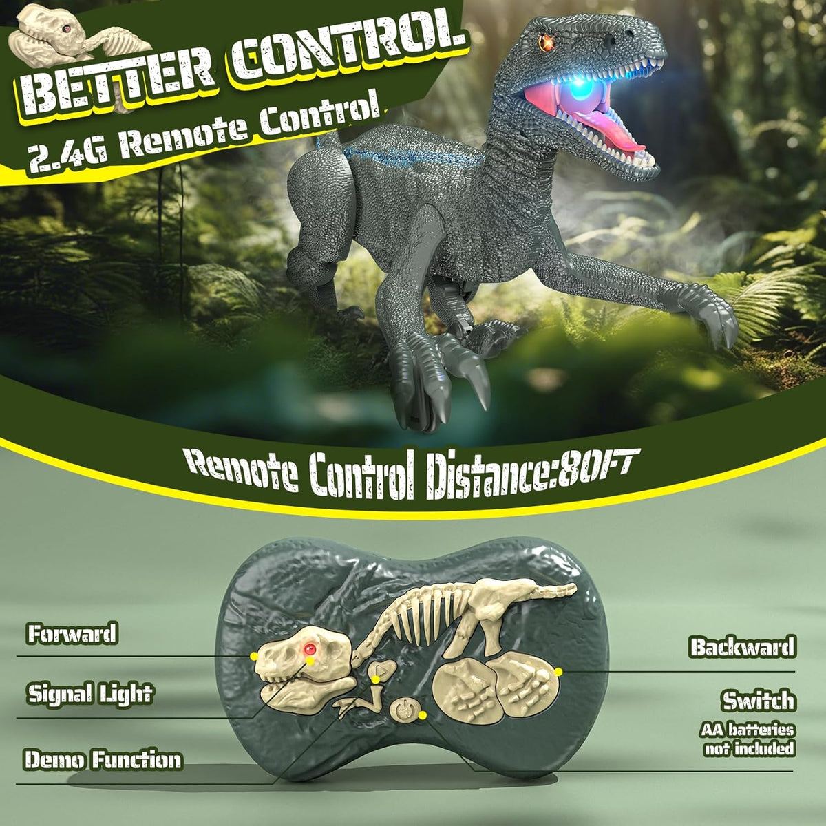 Remote-Control Walking Dinosaur Robot with Lights & Roars