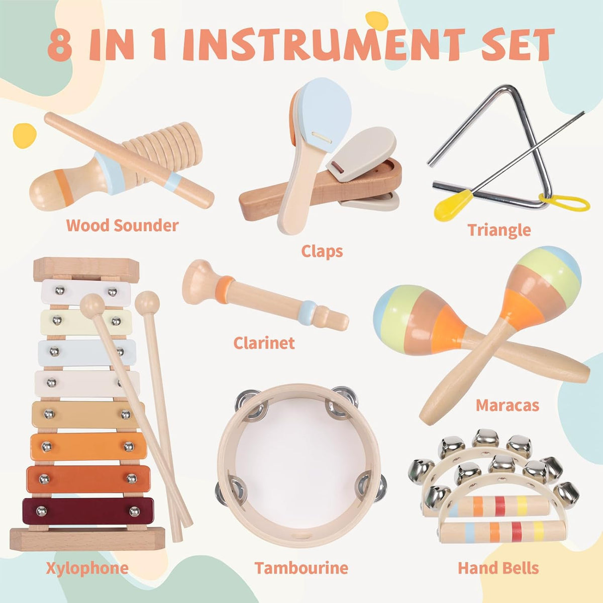 Little Music Makers Band Wooden Instrument Set for Toddlers Ages 18 Months+