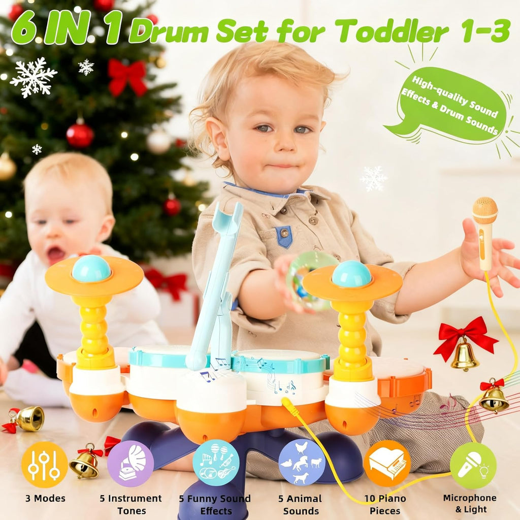 Little Rockstar Drum Set with Microphone for Toddlers