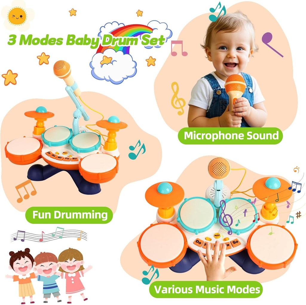 Little Rockstar Drum Set with Microphone for Toddlers