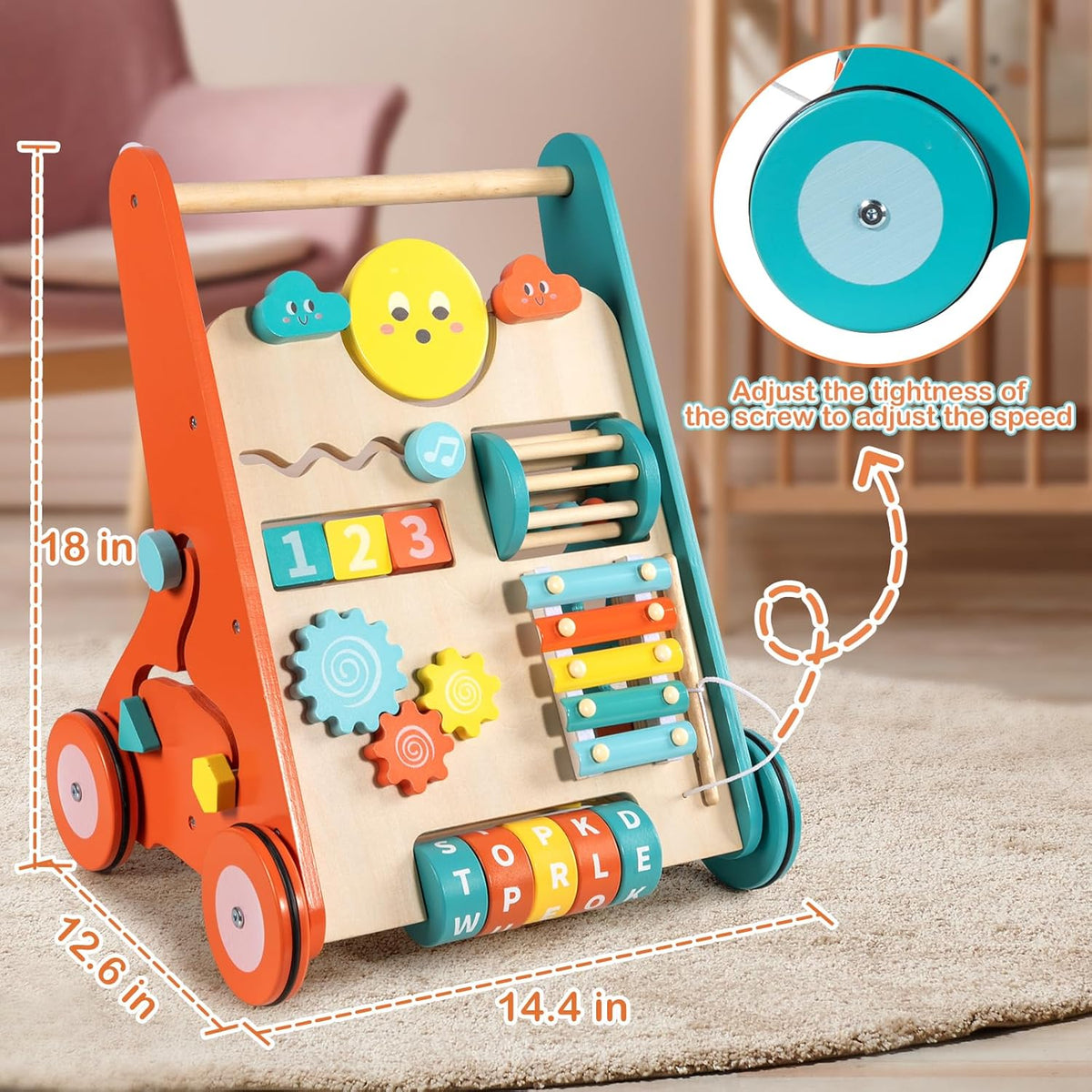 Wooden Activity Walker for First Steps
