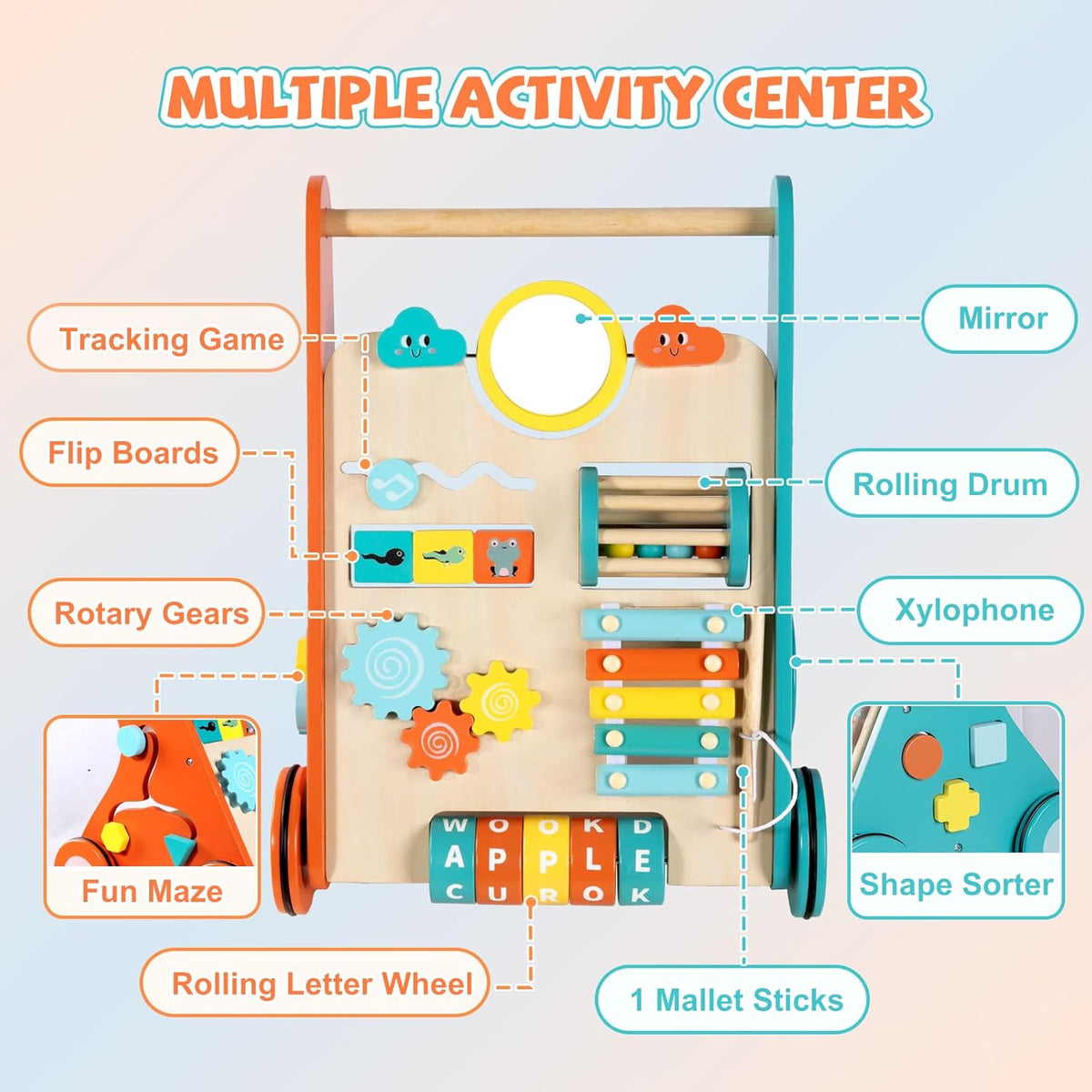 Wooden Activity Walker for First Steps