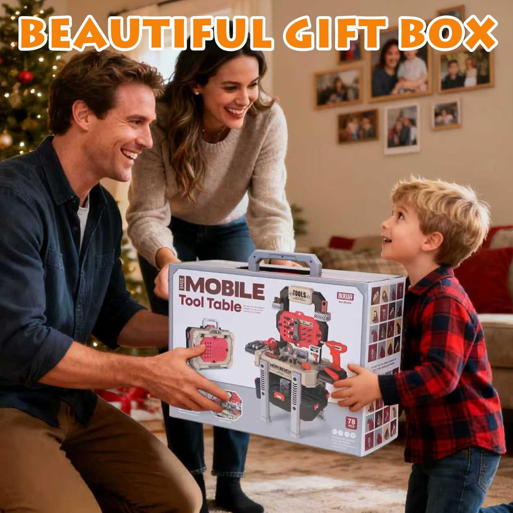 Little Builder Workbench STEM Workshop with Electric Drill Tool Box 83 Piece Construction Set
