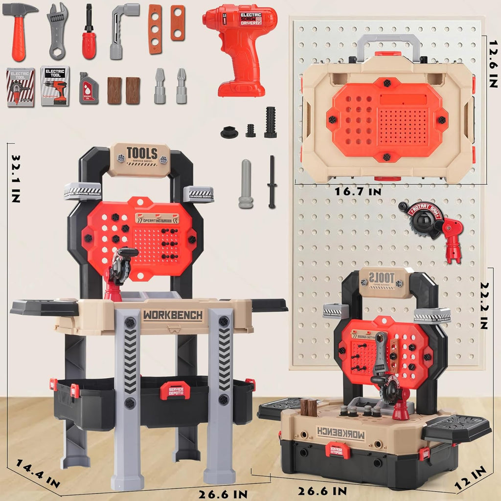 Little Builder Workbench STEM Workshop with Electric Drill Tool Box 83 Piece Construction Set