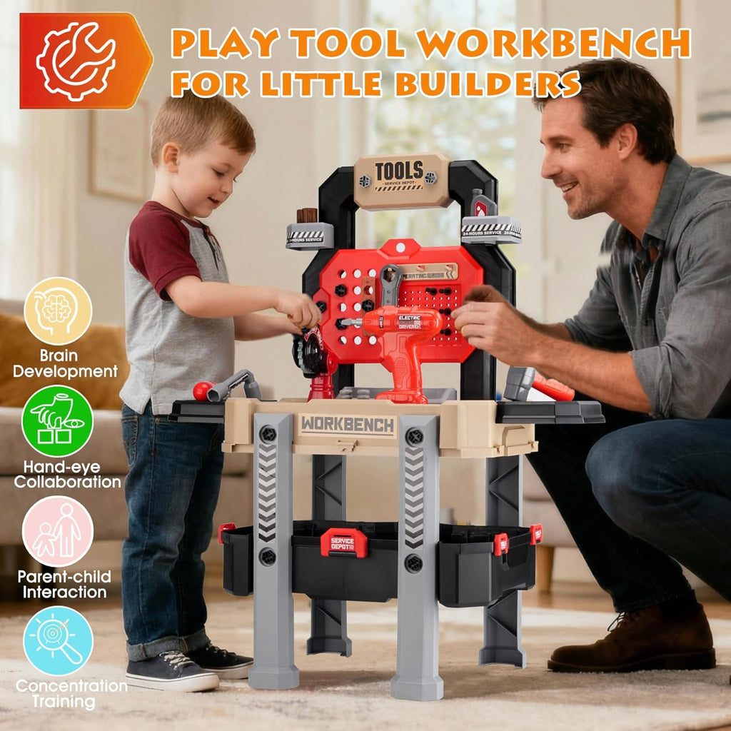 Little Builder Workbench STEM Workshop with Electric Drill Tool Box 83 Piece Construction Set