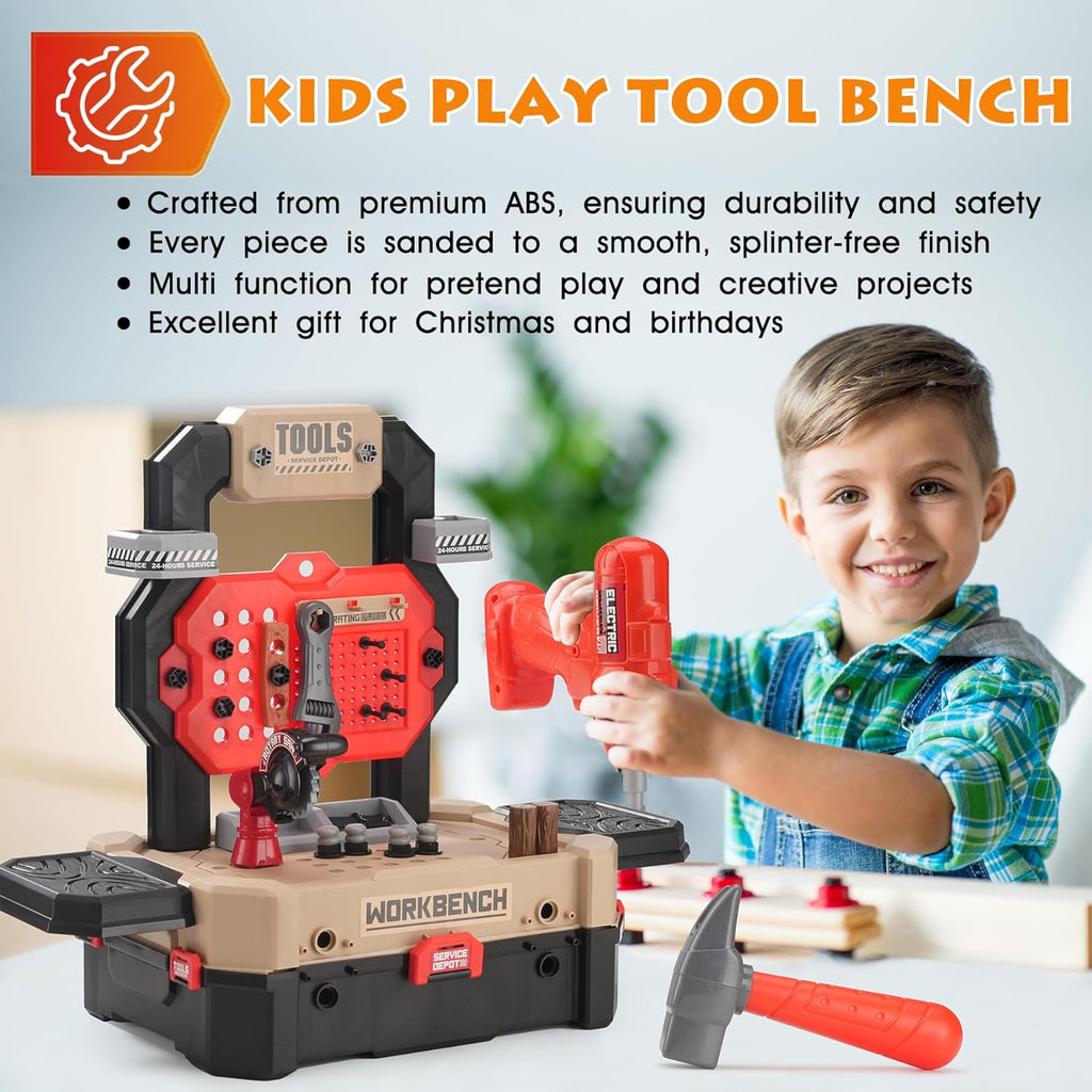 Little Builder Workbench STEM Workshop with Electric Drill Tool Box 83 Piece Construction Set
