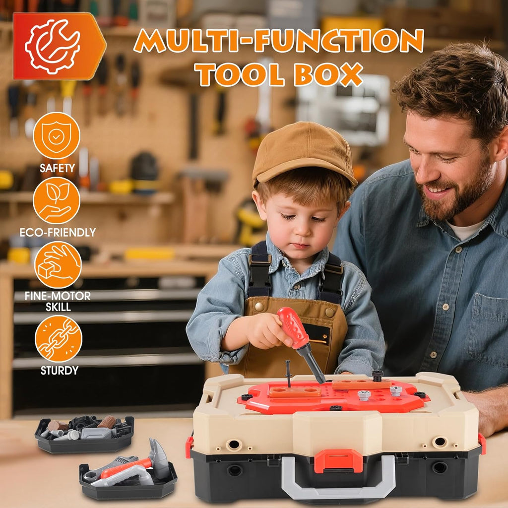 Little Builder Workbench STEM Workshop with Electric Drill Tool Box 83 Piece Construction Set