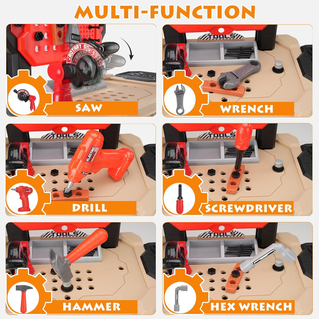 Little Builder Workbench STEM Workshop with Electric Drill Tool Box 83 Piece Construction Set