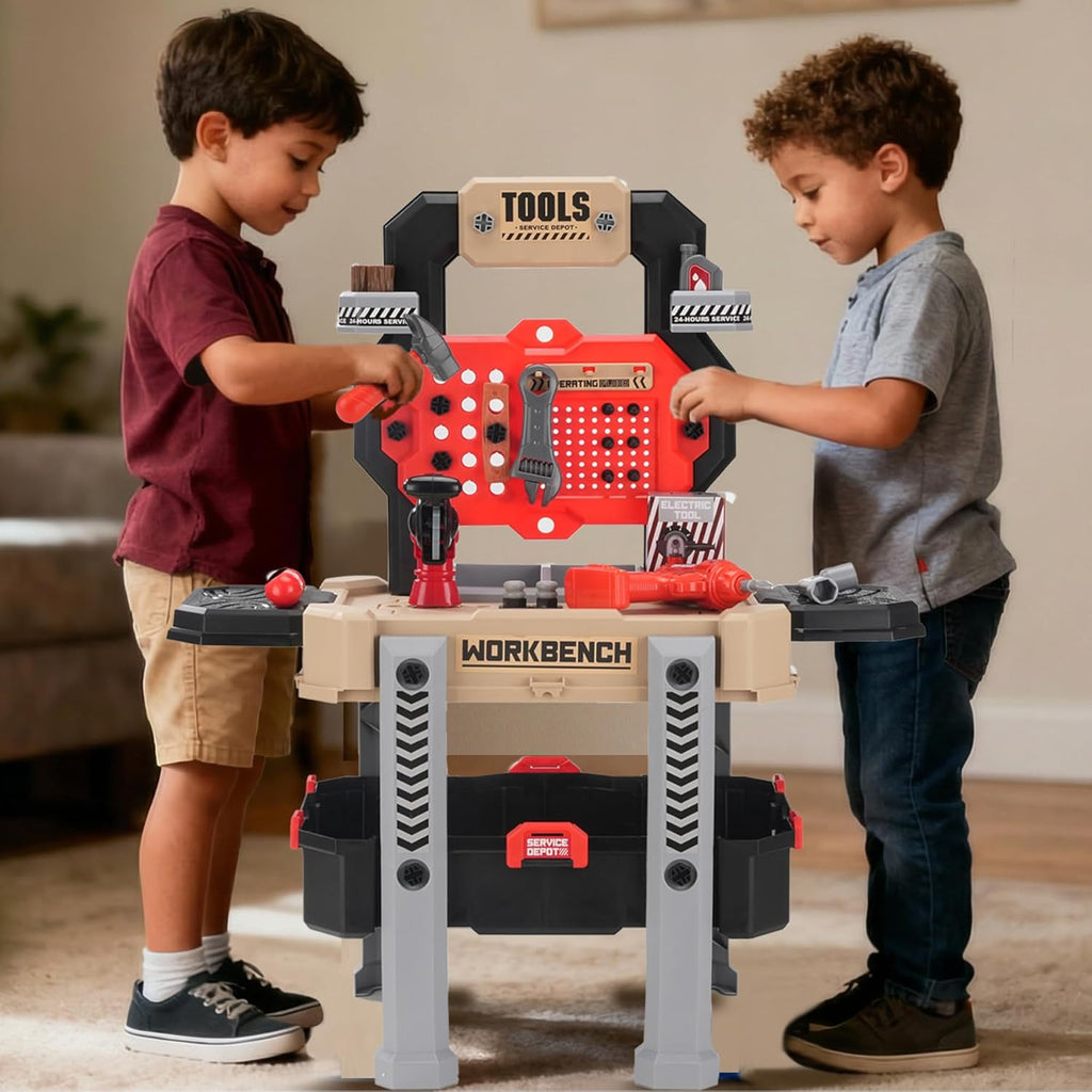Little Builder Workbench STEM Workshop with Electric Drill Tool Box 83 Piece Construction Set
