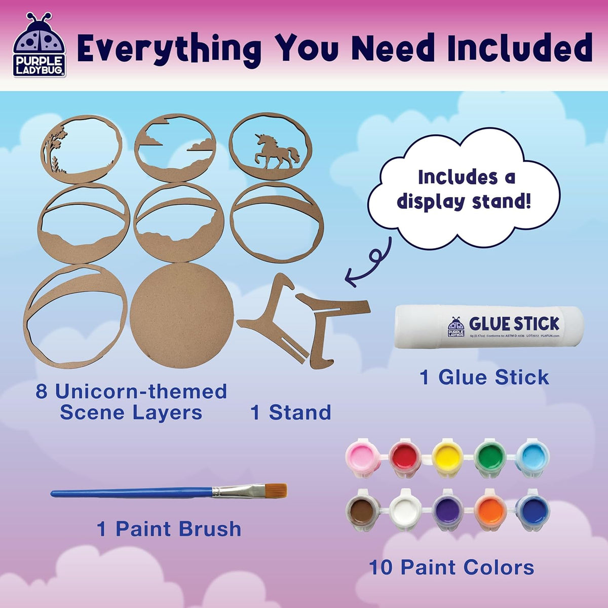 DIY 3D Wooden Unicorn Painting Kit with Paints & Display Stand