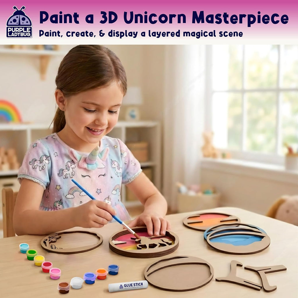 DIY 3D Wooden Unicorn Painting Kit with Paints & Display Stand