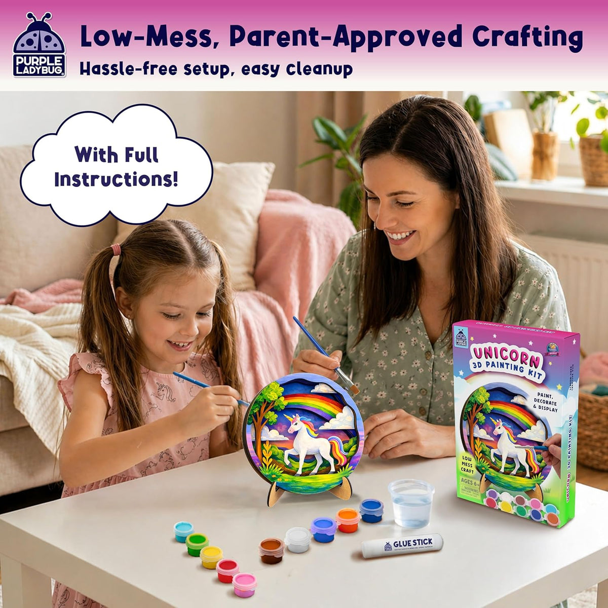 DIY 3D Wooden Unicorn Painting Kit with Paints & Display Stand