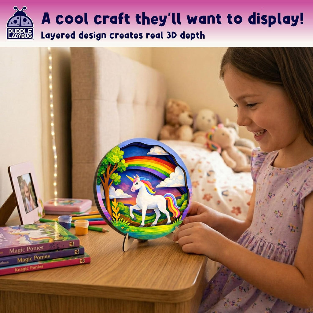 DIY 3D Wooden Unicorn Painting Kit with Paints & Display Stand