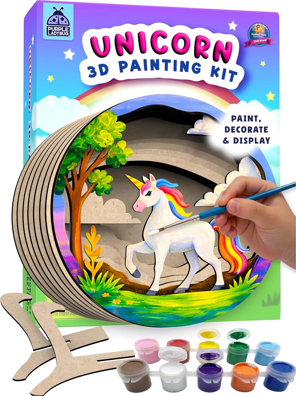 DIY 3D Wooden Unicorn Painting Kit with Paints & Display Stand