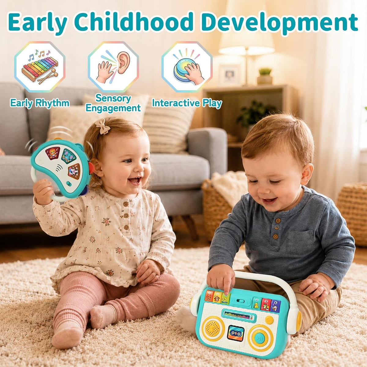 Tiny Tunes Musical Set Baby Music Player and Light Up Tambourine - product photo