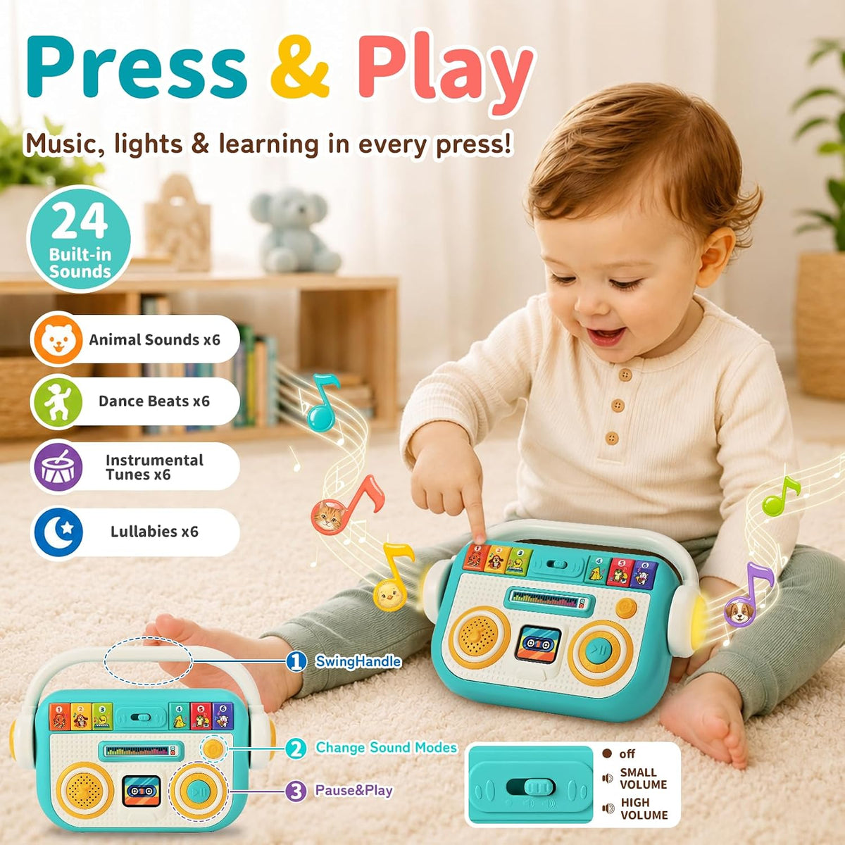 Tiny Tunes Musical Set Baby Music Player and Light Up Tambourine - product photo