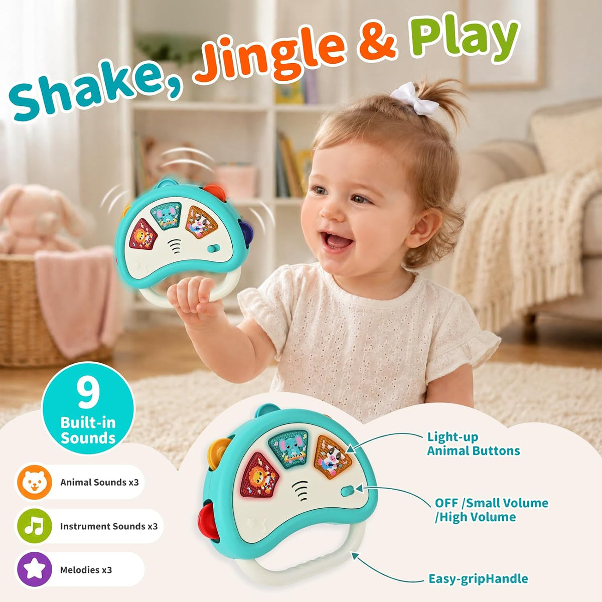 Tiny Tunes Musical Set Baby Music Player and Light Up Tambourine - product photo