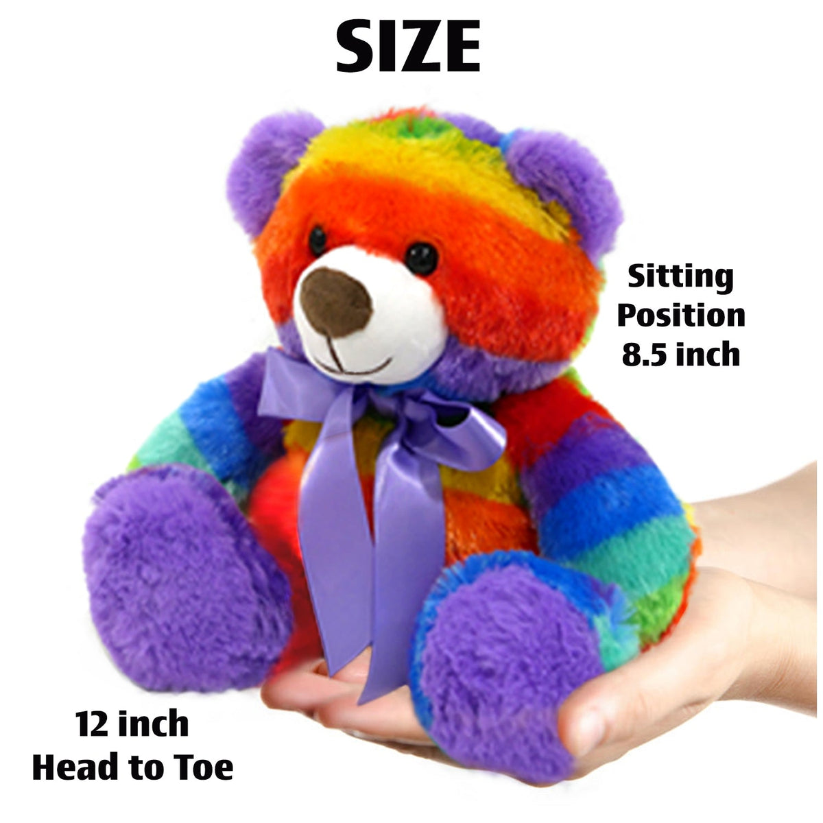 Rainbow Teddy Bear Plush Stuffed Animal, 12-Inch, Ages 3+