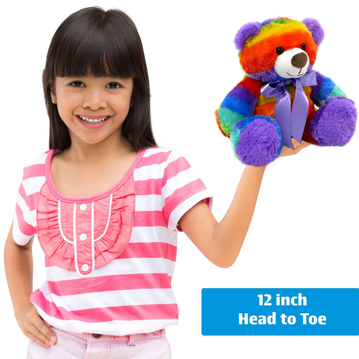 Rainbow Teddy Bear Plush, 2-Pack, 12-Inch Stuffed Animals, Ages 3+