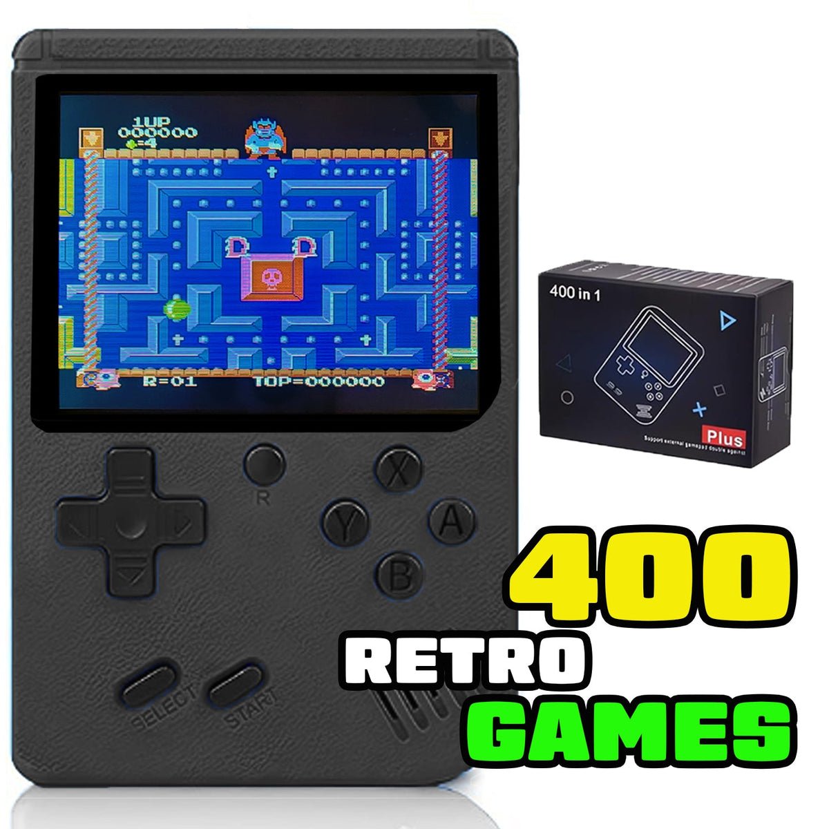 Handheld Retro Video Game Console, 400 Games, Rechargeable, Black - product photo