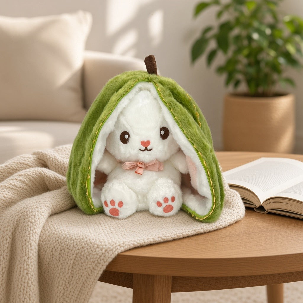 Reversible Strawberry Bunny Plush Toy Soft Polyester Stuffed Animal for Kids Hide and Seek Transforming Toy