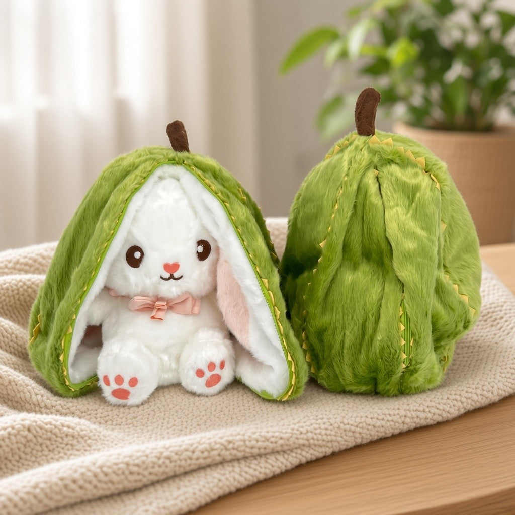 Reversible Strawberry Bunny Plush Toy Soft Polyester Stuffed Animal for Kids Hide and Seek Transforming Toy