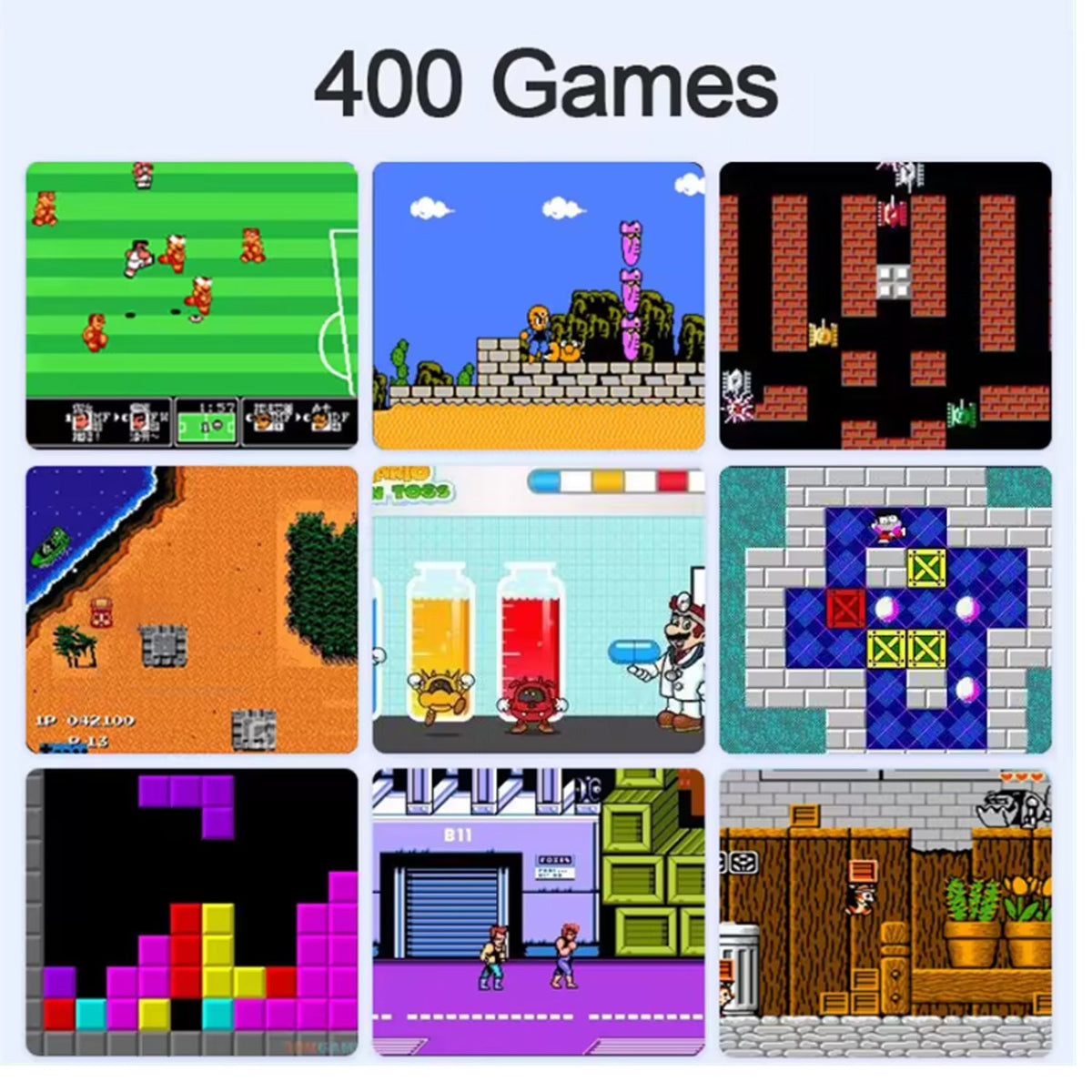 2-Pack Handheld Retro Game Consoles, 400 Games, Rechargeable, Blue - product photo