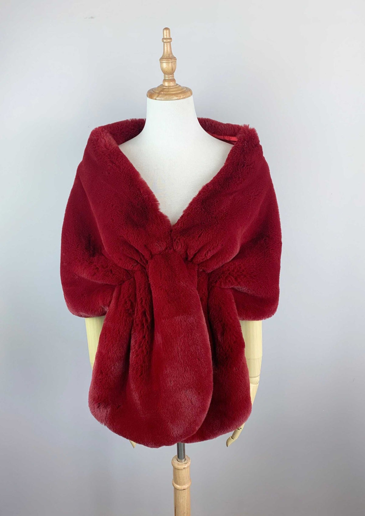 Red Bridal Fur Shawl with Fleece Lining (Audrey Red05)