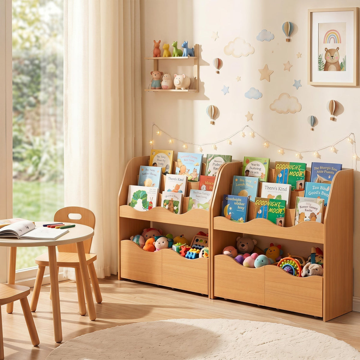 Storytime Bookshelf with Rolling Drawers