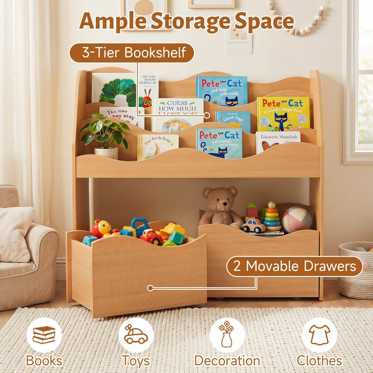 Storytime Bookshelf with Rolling Drawers