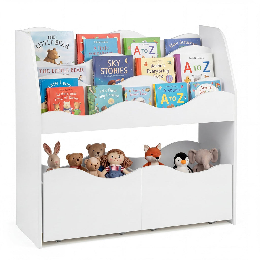 Storytime Bookshelf with Rolling Drawers