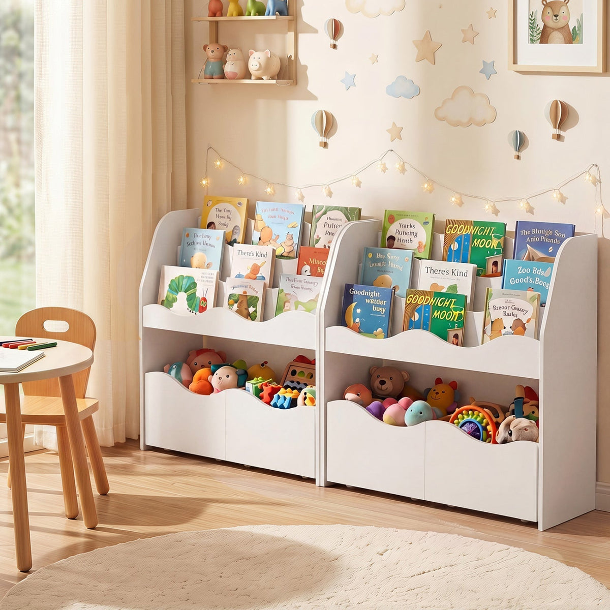 Storytime Bookshelf with Rolling Drawers