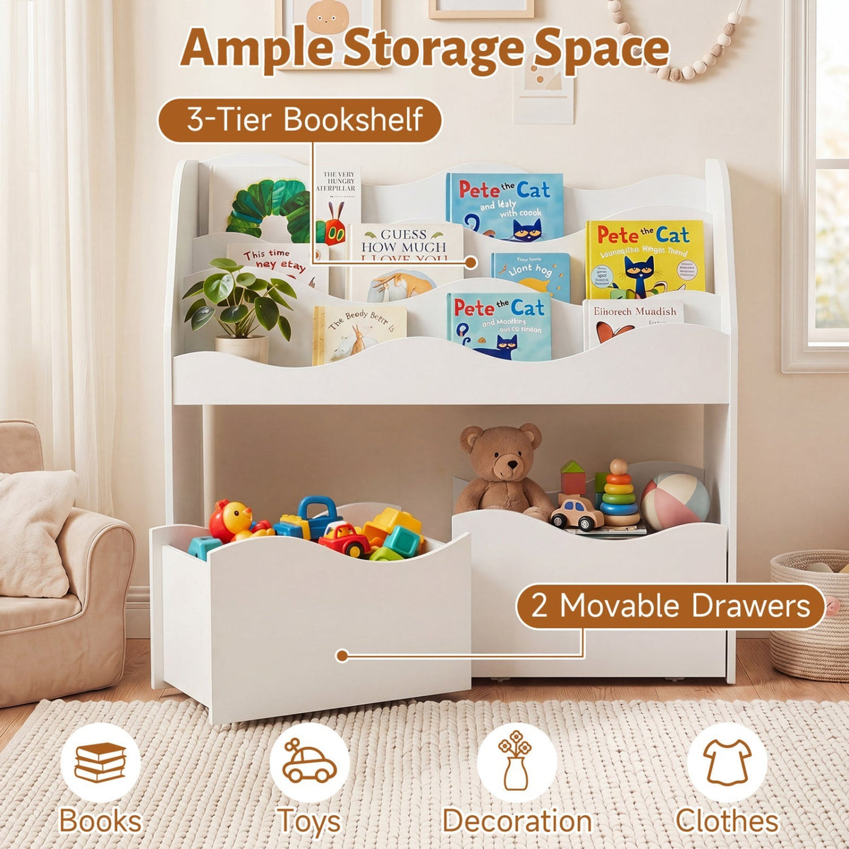 Storytime Bookshelf with Rolling Drawers