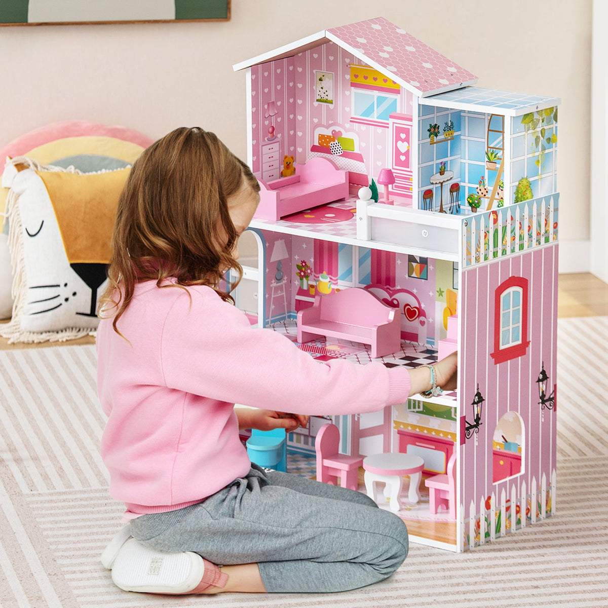 Rosebud Five-Room Wooden Dollhouse