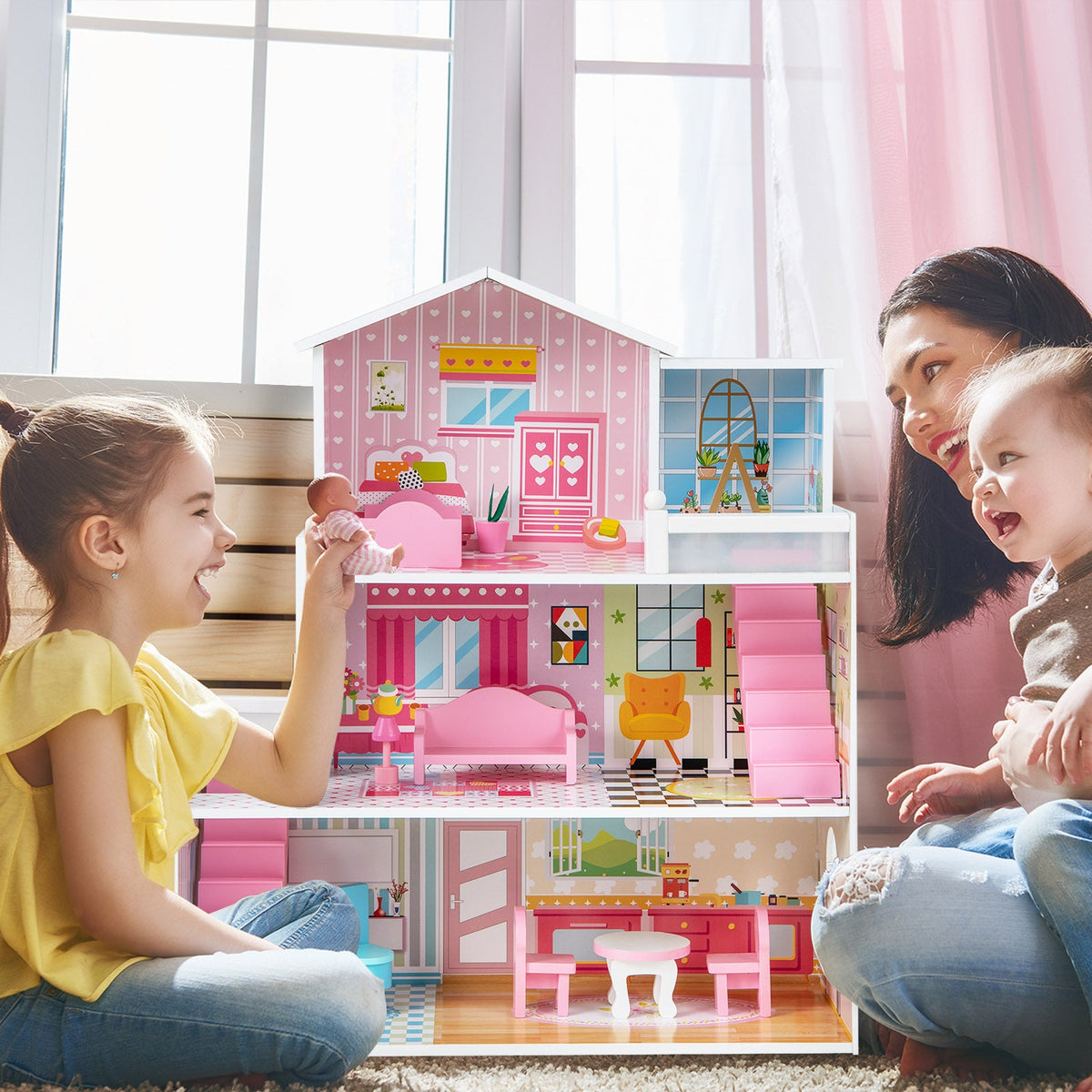 Rosebud Five-Room Wooden Dollhouse