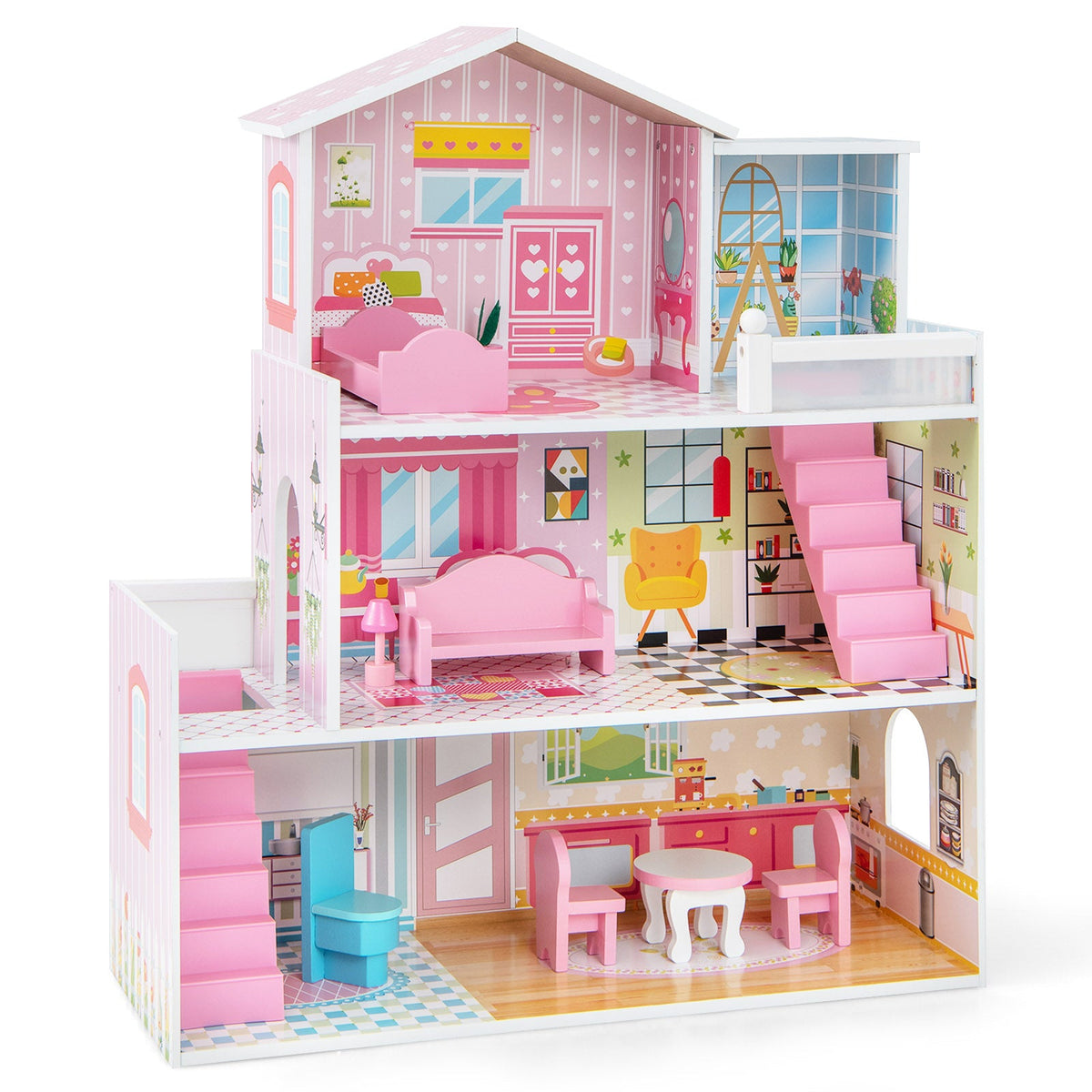 Rosebud Five-Room Wooden Dollhouse