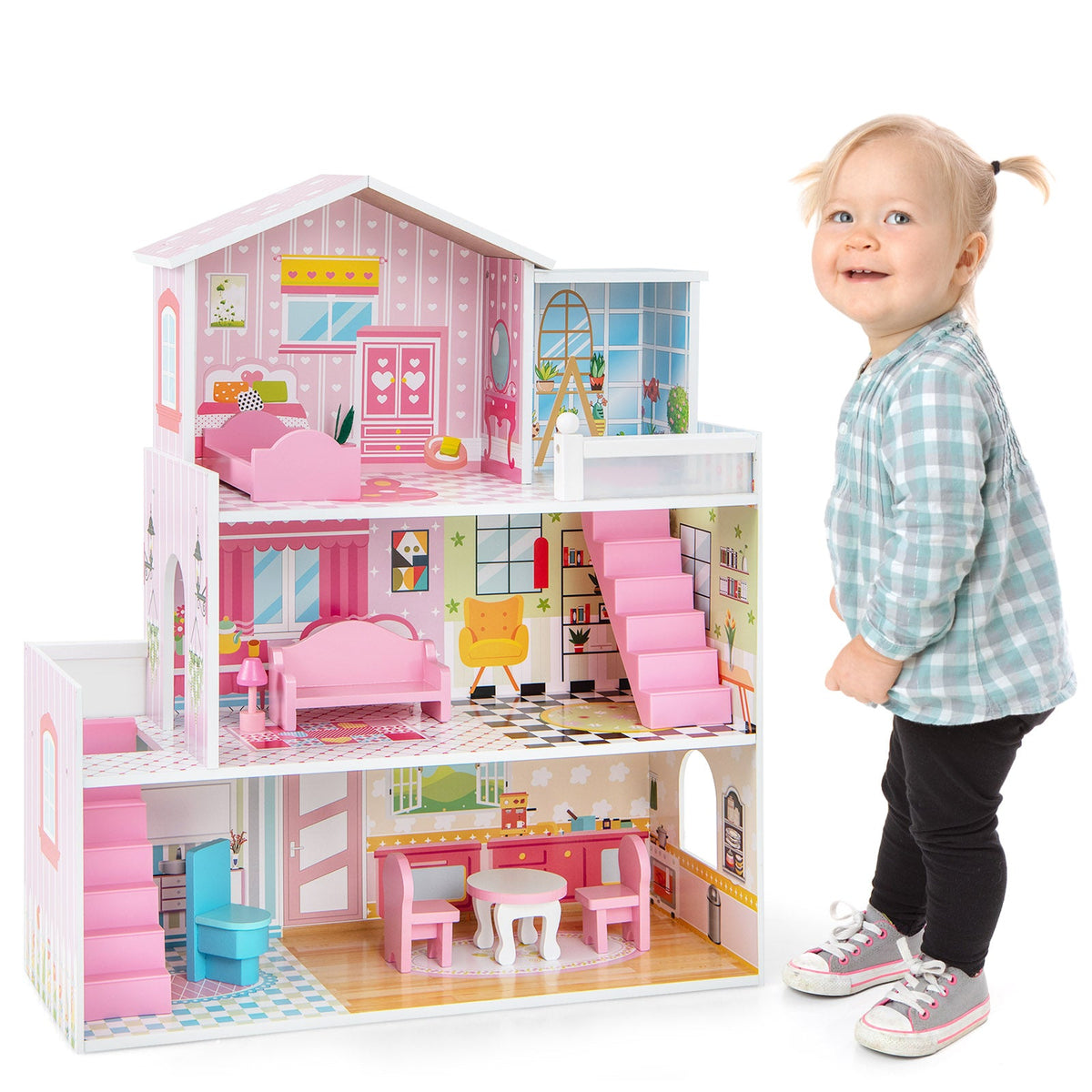 Rosebud Five-Room Wooden Dollhouse