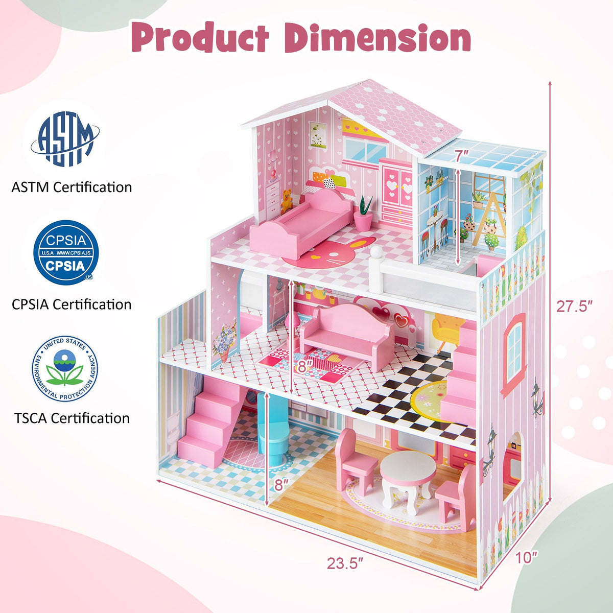 Rosebud Five-Room Wooden Dollhouse
